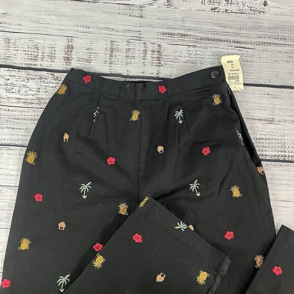 Coldwater Creek Pants sz 6 Black Tropical Palm Trees Pineapples Flowers Stretch - Picture 2 of 7